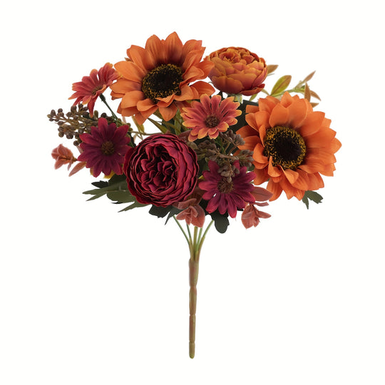Set of 4 Elegant Artificial Peony and Sunflower Bouquets