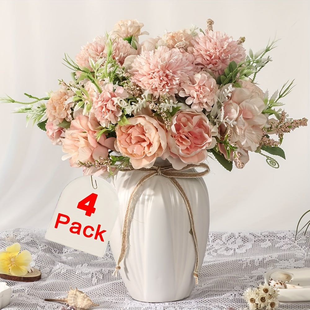 Set of 4 Silk Flowers Peony Hydrangea Mix