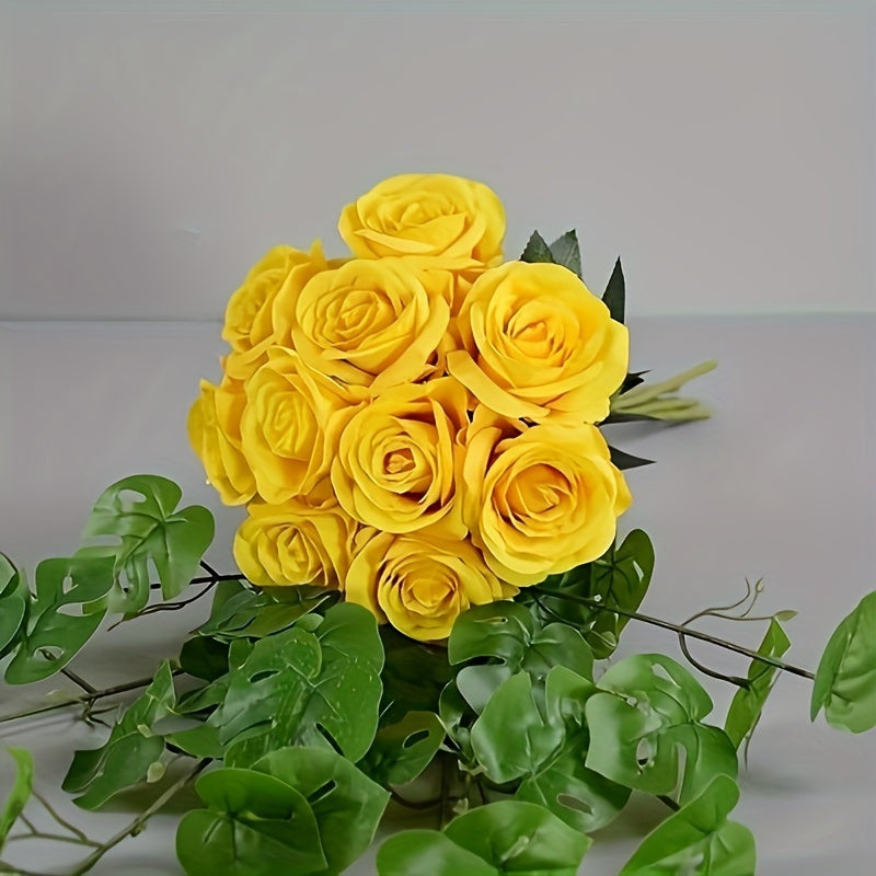 Set of 10 Yellow Artificial Rose Flowers