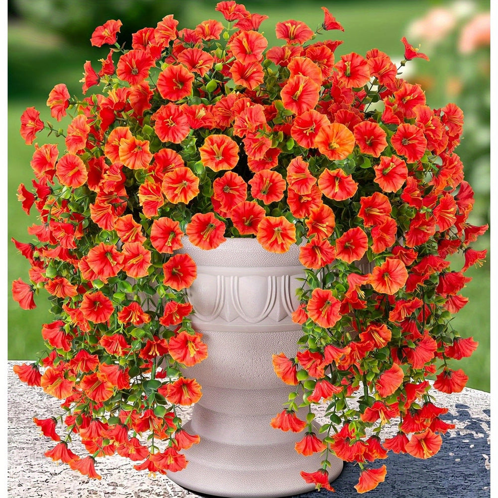 Set of 2 Artificial Hanging Morning Glories and Eucalyptus Vines for Outdoor Decor