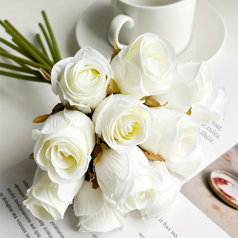 Set of 6 White Fabric Artificial Flowers