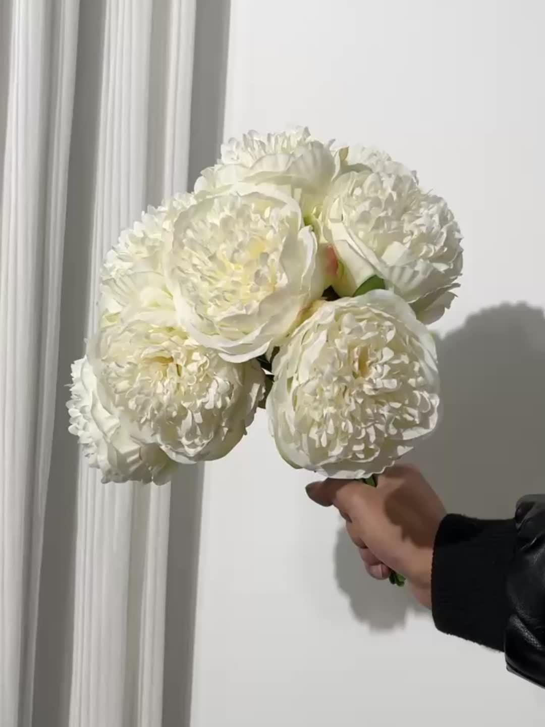 Set of 10 Realistic Large White Peony Artificial Flowers