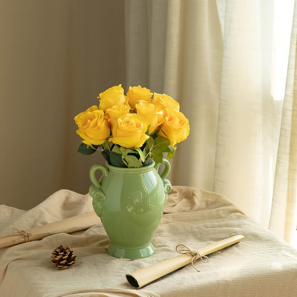 Set of 10 Artificial Yellow Rose Flowers