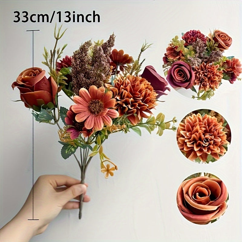 Set of 3 Colorful Artificial Peony & Chrysanthemum Bouquets