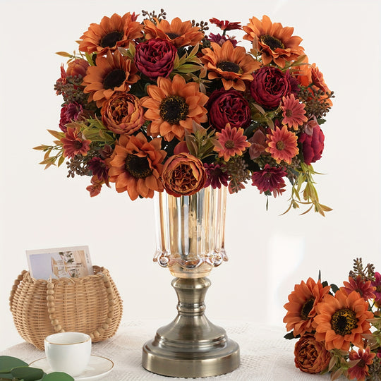 Set of 1/4 Elegant Artificial Peony and Sunflower Bouquets
