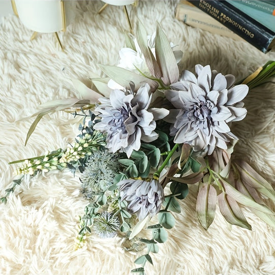Artificial Dahlia and Eucalyptus Flower Bouquet