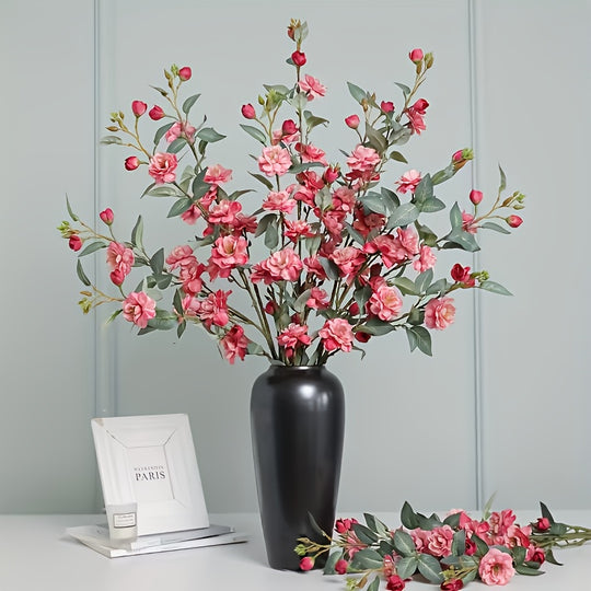 Set of 5 Elegant Pink Silk Camellia Flowers with Long Stems