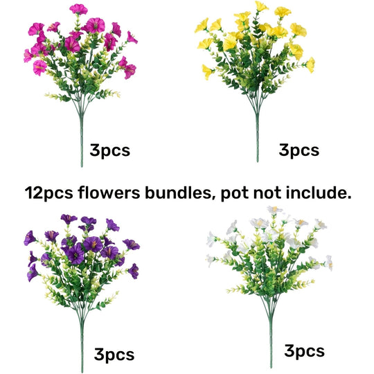 12 Bundles of Realistic UV-Resistant Faux Silky Pink Morning Glory