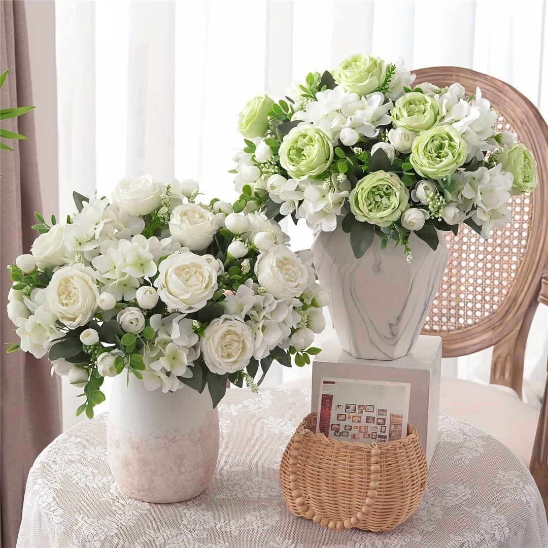 Set of 3 Silk Peony and Hydrangea Faux Flower Bouquets