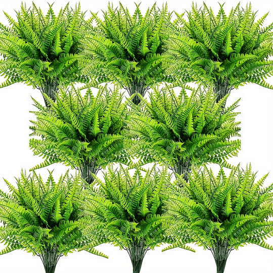 12 Bunches of UV-Resistant Artificial Boston Fern Plants