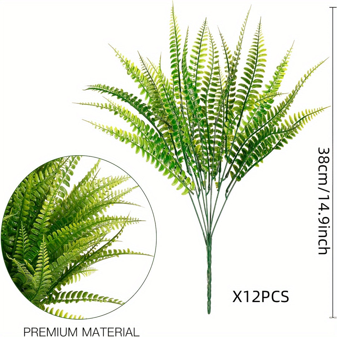 12 Bundles of Vibrant Faux Boston Fern Plants