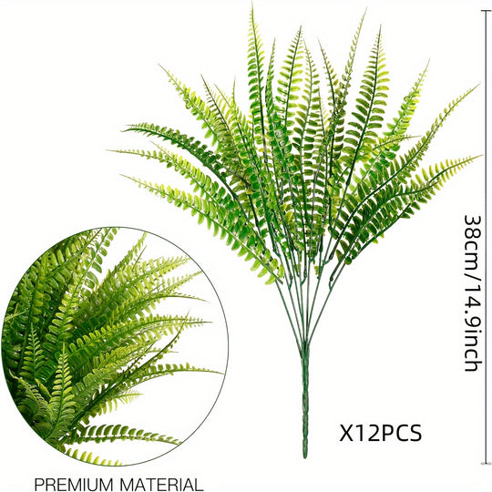 12 Bundles of Vibrant Faux Boston Fern Plants