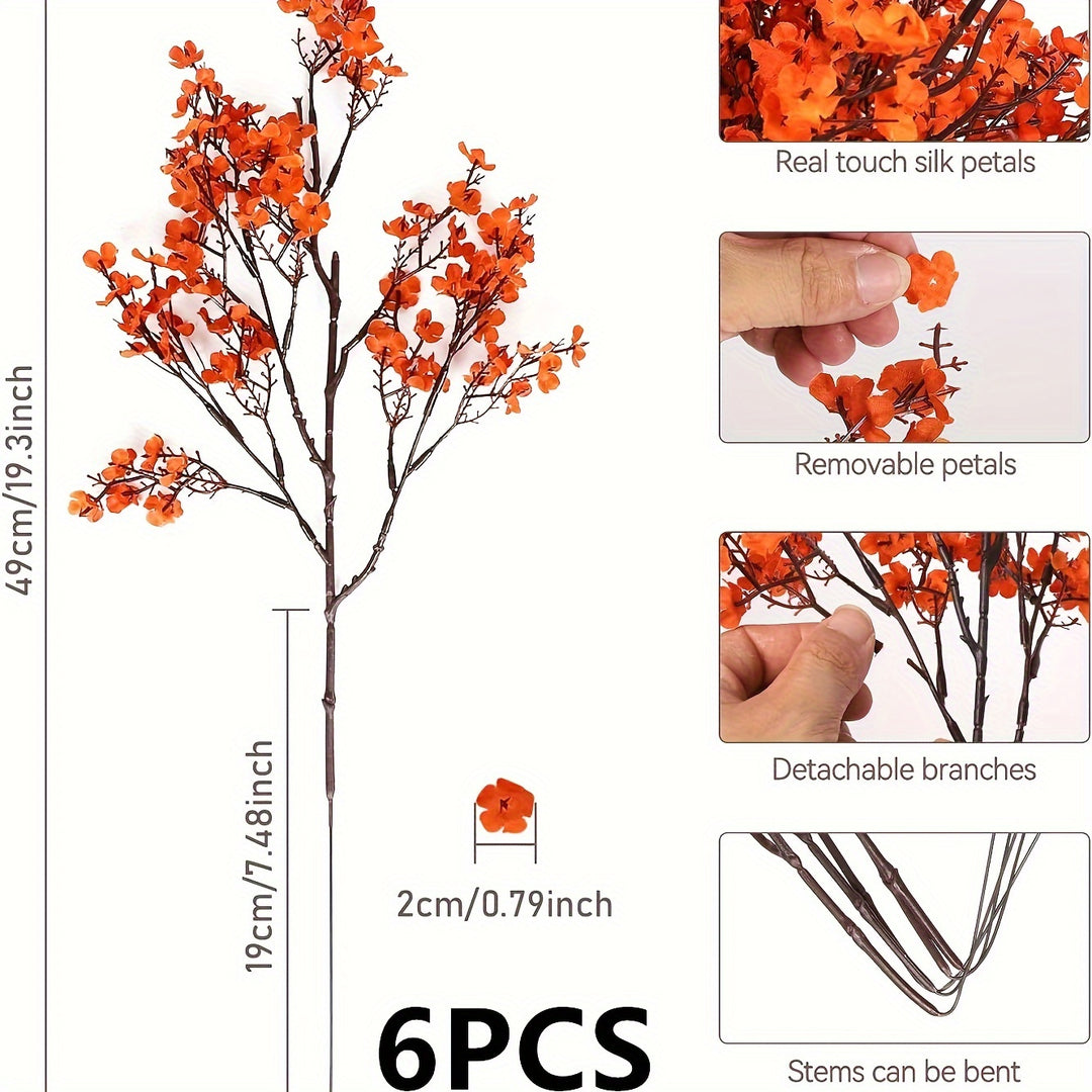 Set of 6 Realistic Orange Silk Flowers