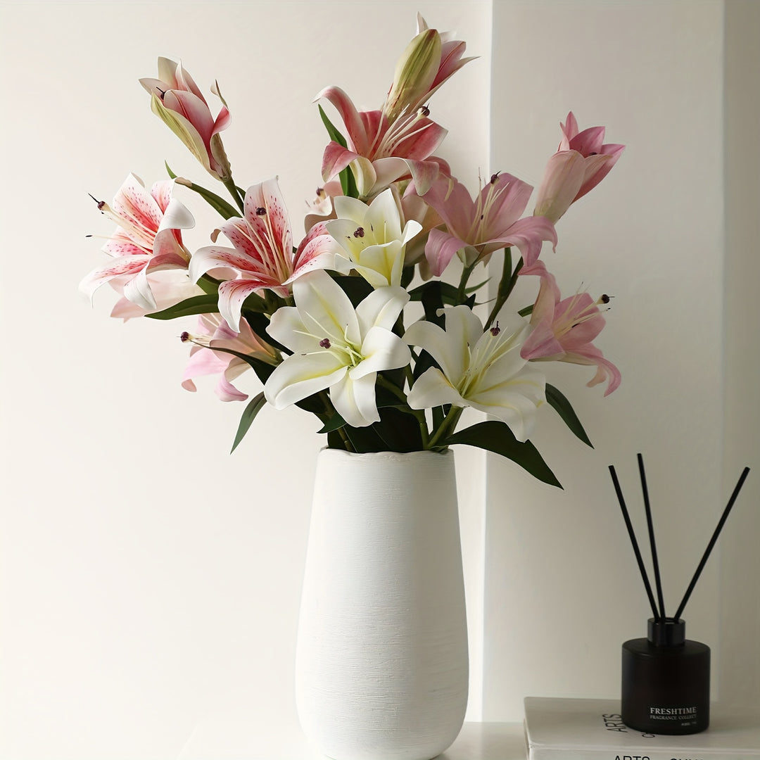 Set of 6 Realistic Artificial Silk Lily Flowers