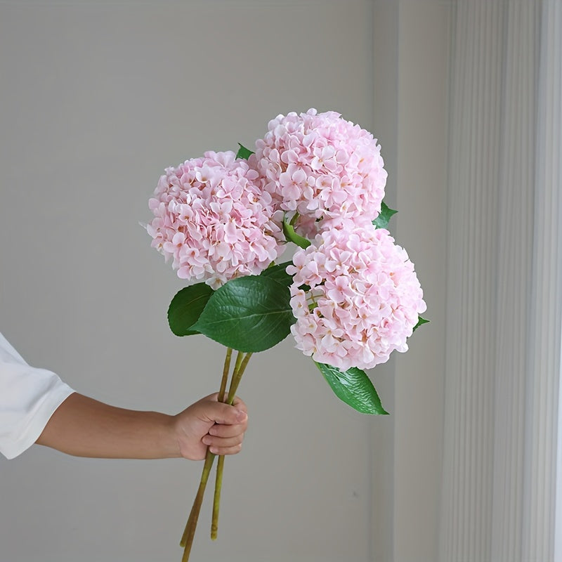 Set of 3 Realistic Pink Artificial Hydrangea Bouquets with Green Stems