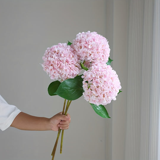 Set of 3 Realistic Pink Artificial Hydrangea Bouquets with Green Stems