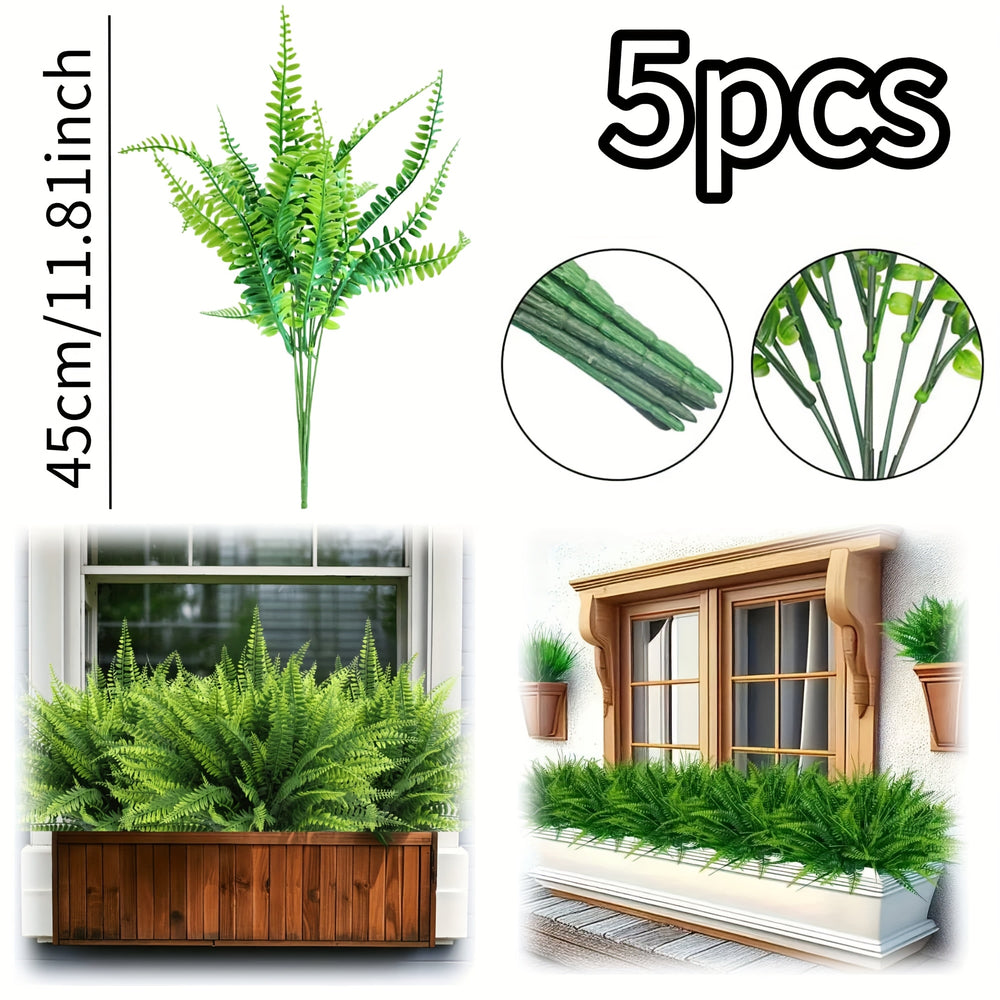 Set of 5 Realistic UV-Resistant Boston Fern Plants