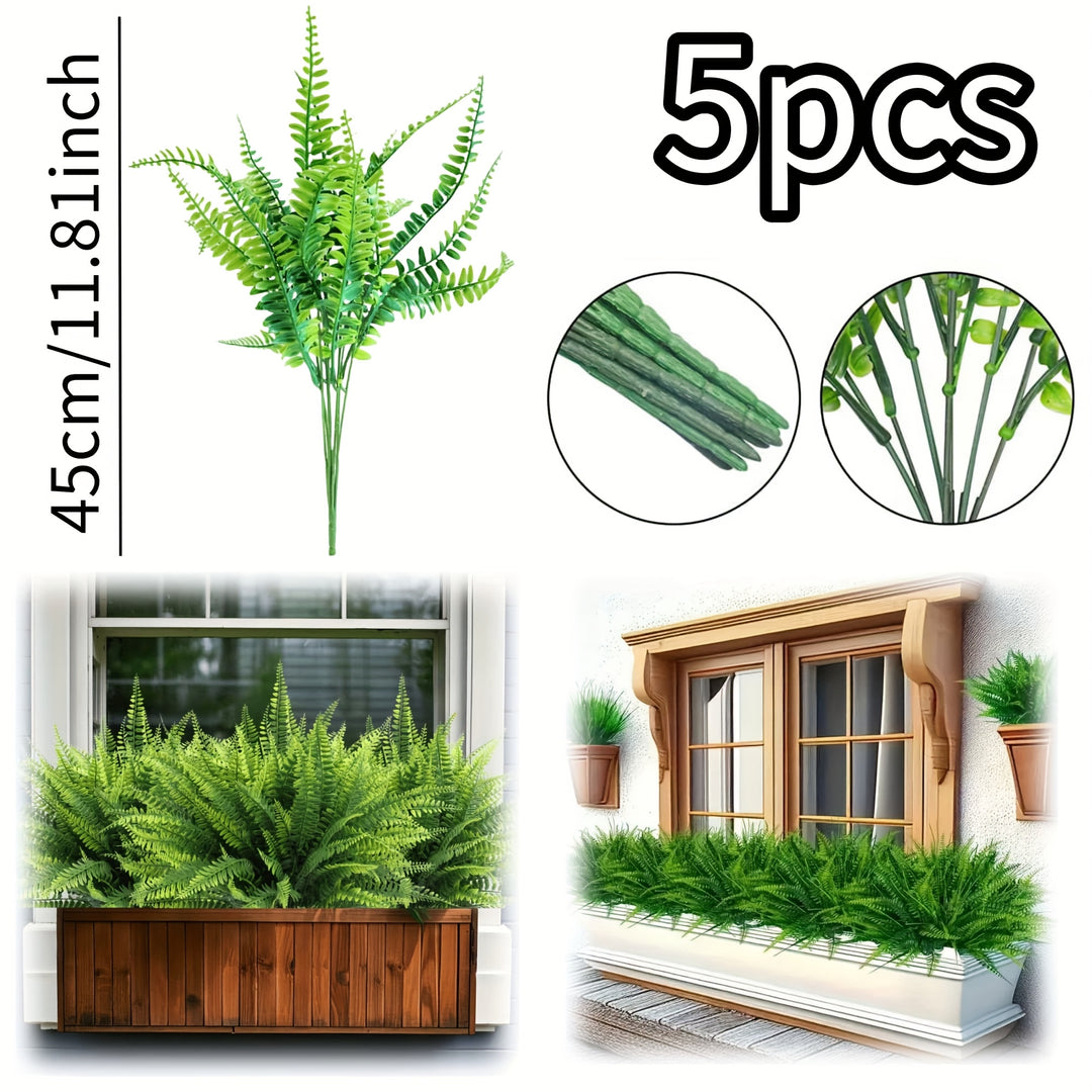 Set of 5 UV-Resistant Artificial Boston Ferns