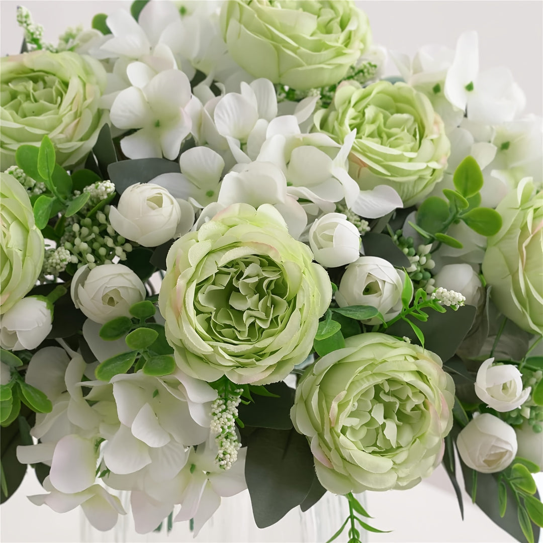 Set of 3 Silk Peony and Hydrangea Faux Flower Bouquets