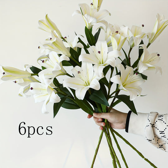 Set of 6 Realistic Artificial Silk Lily Flowers