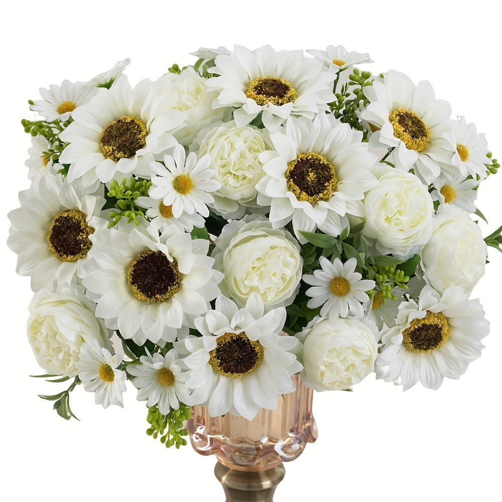 Set of 1/4 Elegant Artificial Peony and Sunflower Bouquets