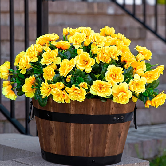 Set of 4 UV-Resistant Lifelike Yellow Camellia Artificial Flowers