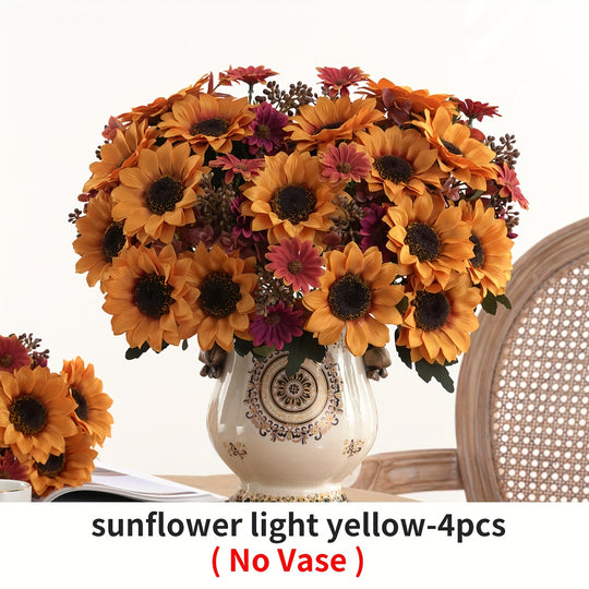 Set of 1/4 Elegant Artificial Peony and Sunflower Bouquets