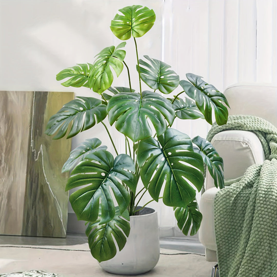 Single Artificial Monstera Deliciosa Plant - (31.5 inches) with Large Green Leaves