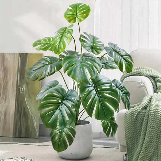Single Artificial Monstera Deliciosa Plant - (31.5 inches) with Large Green Leaves