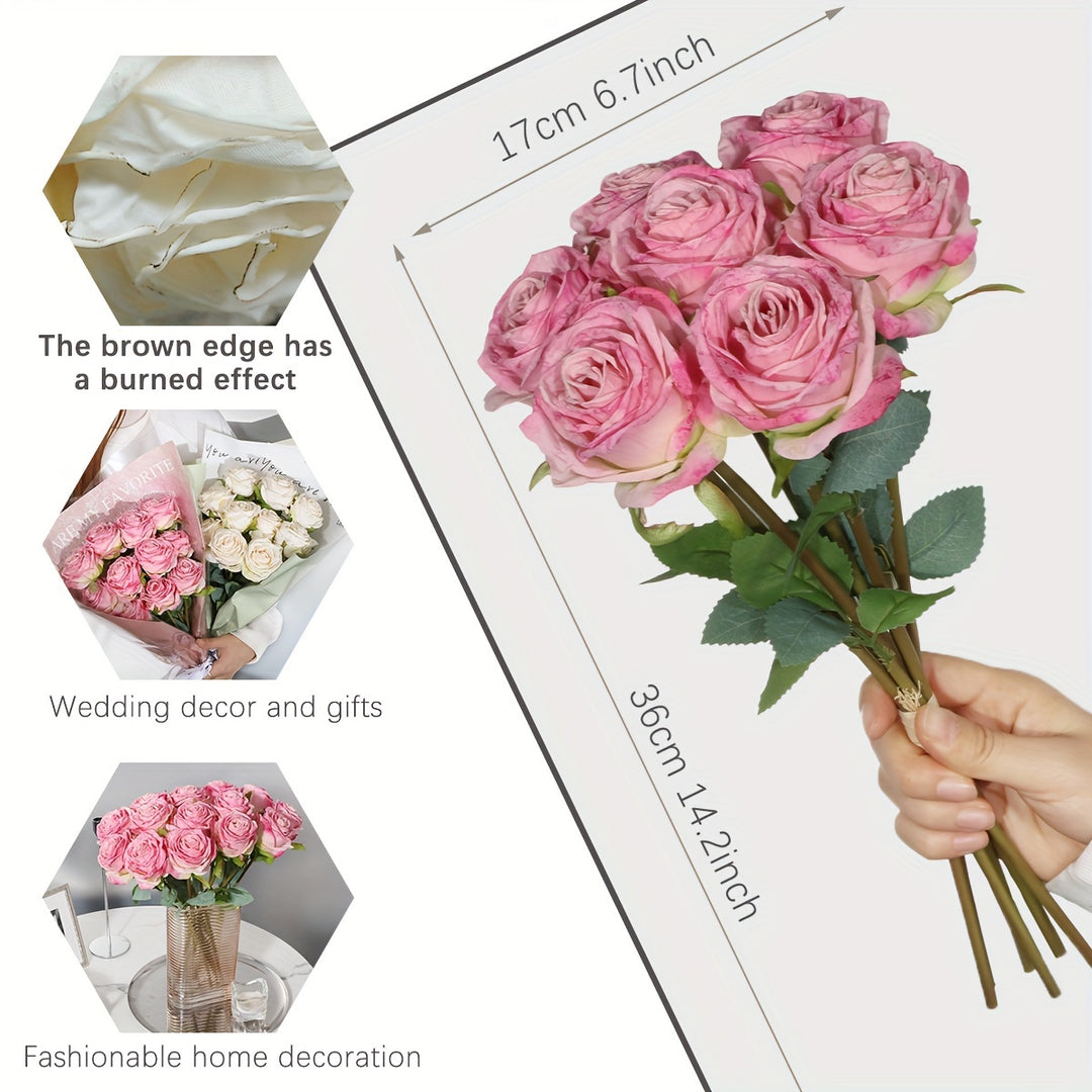 7-Piece Realistic Fire-Burned Rose Bouquet Set