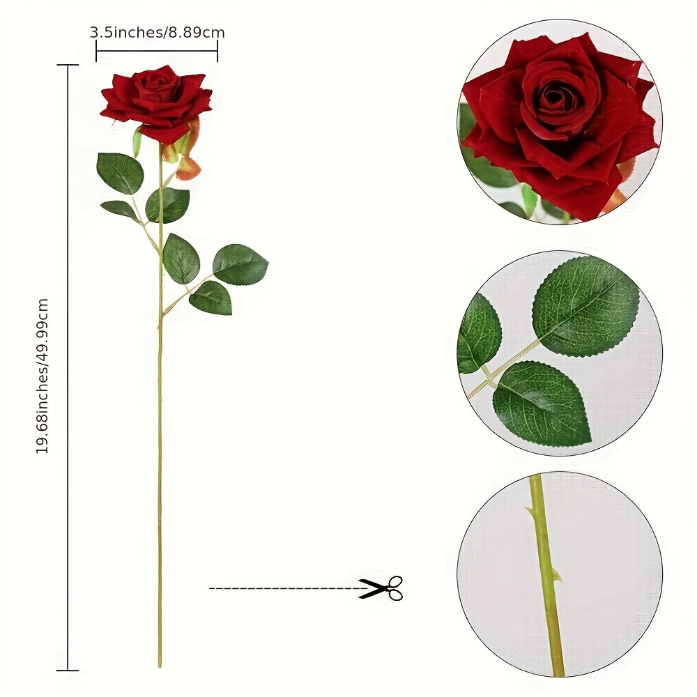 Realistic Artificial Rose Bouquet - Set of 10 with Stems