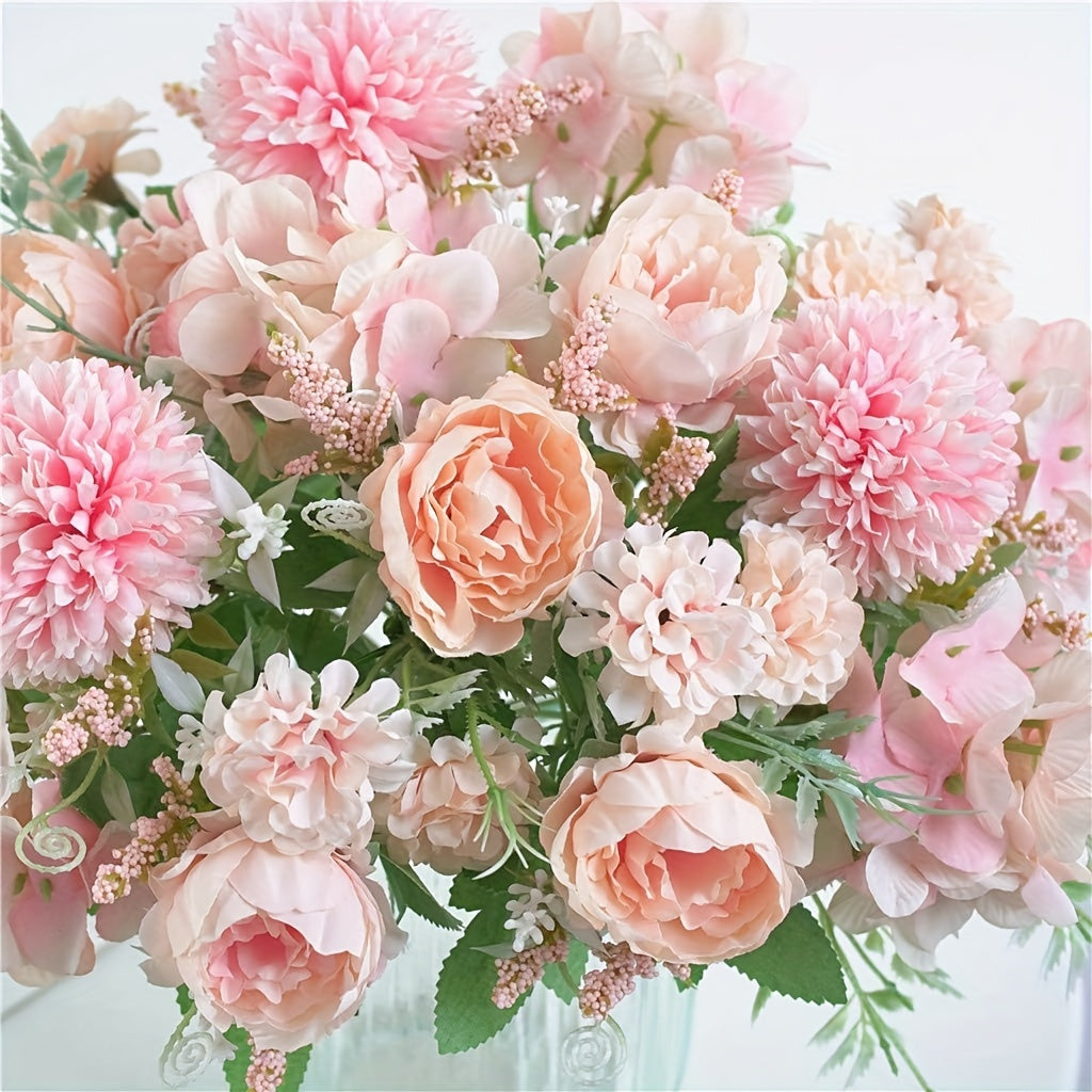 Set of 4 Luxurious Silk Peony and Hydrangea Bouquets