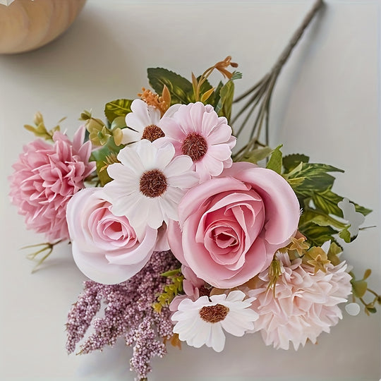 Set of 2 Realistic Peony and Rose Fabric Flowers