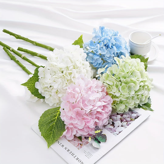 Set of 6 Elegant White Hydrangea Bouquets with Stems