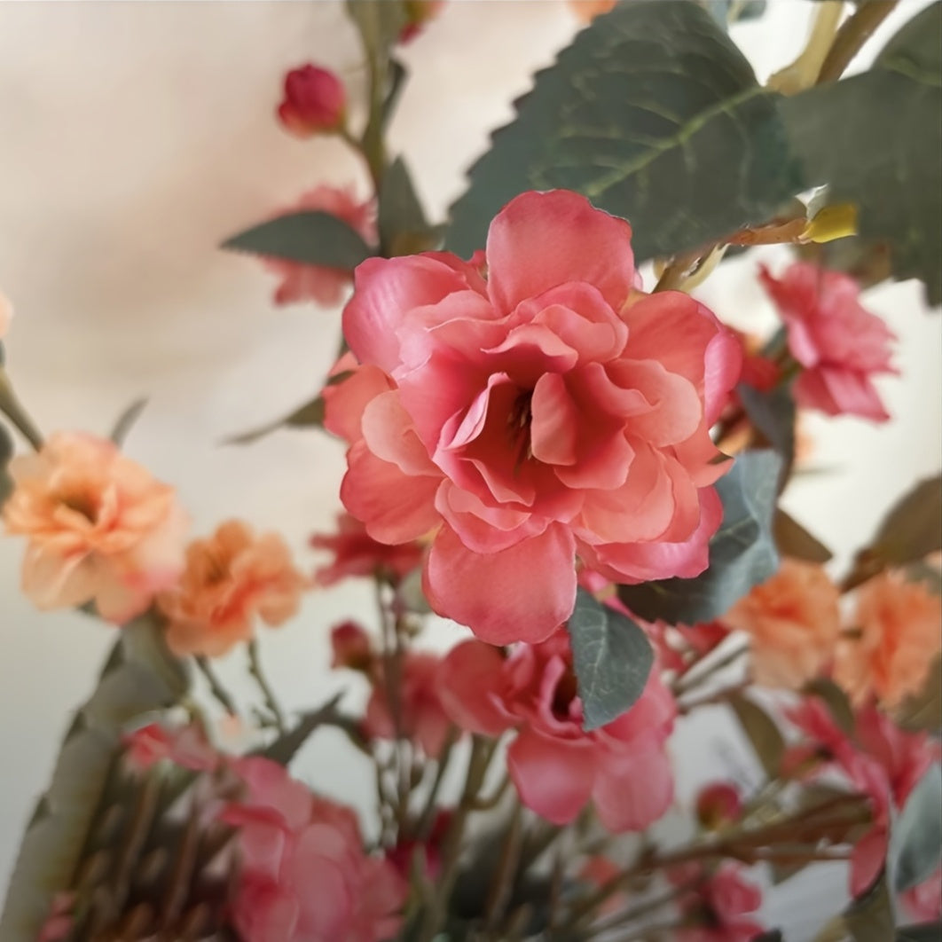 Set of 5 Elegant Pink Silk Camellia Flowers with Long Stems