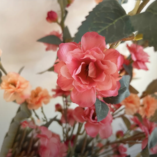 Set of 5 Elegant Pink Silk Camellia Flowers with Long Stems