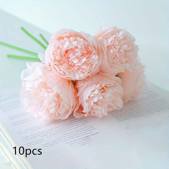 Set of 10 Realistic Large White Peony Artificial Flowers