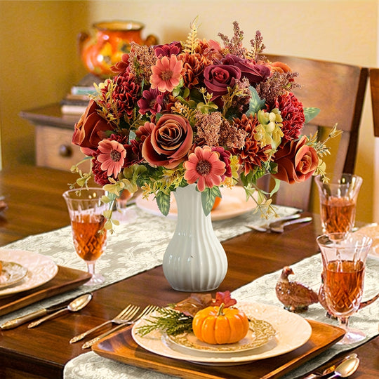 Set of 3 Colorful Artificial Peony & Chrysanthemum Bouquets