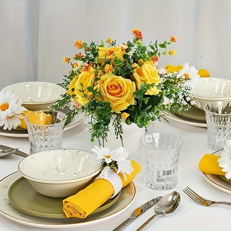 Set of 10 Yellow Artificial Rose Flowers