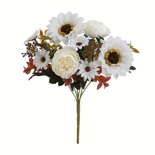Set of 4 Elegant Artificial Peony and Sunflower Bouquets