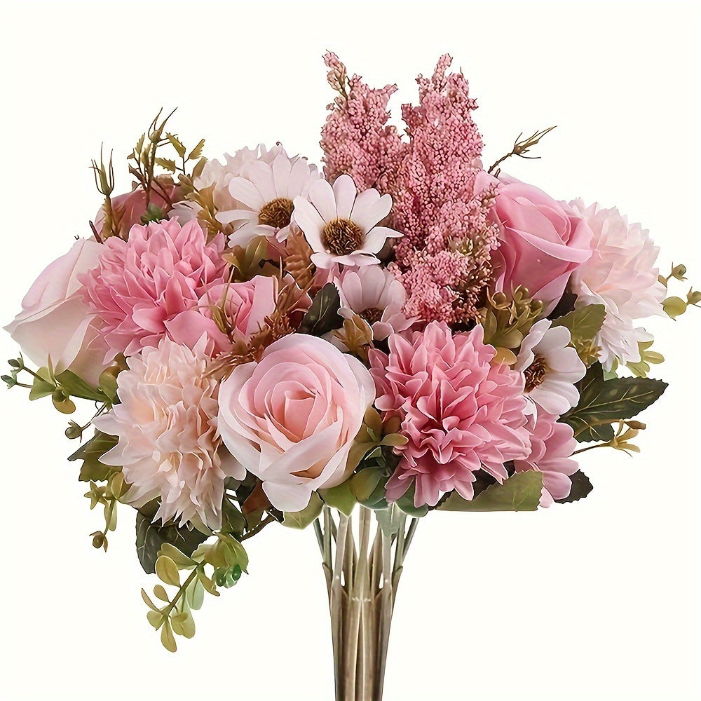 Set of 2 Realistic Peony and Rose Fabric Flowers