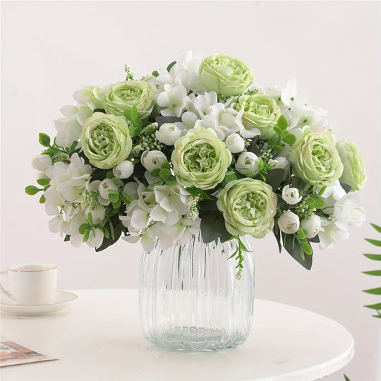 Set of 3 Silk Peony and Hydrangea Faux Flower Bouquets