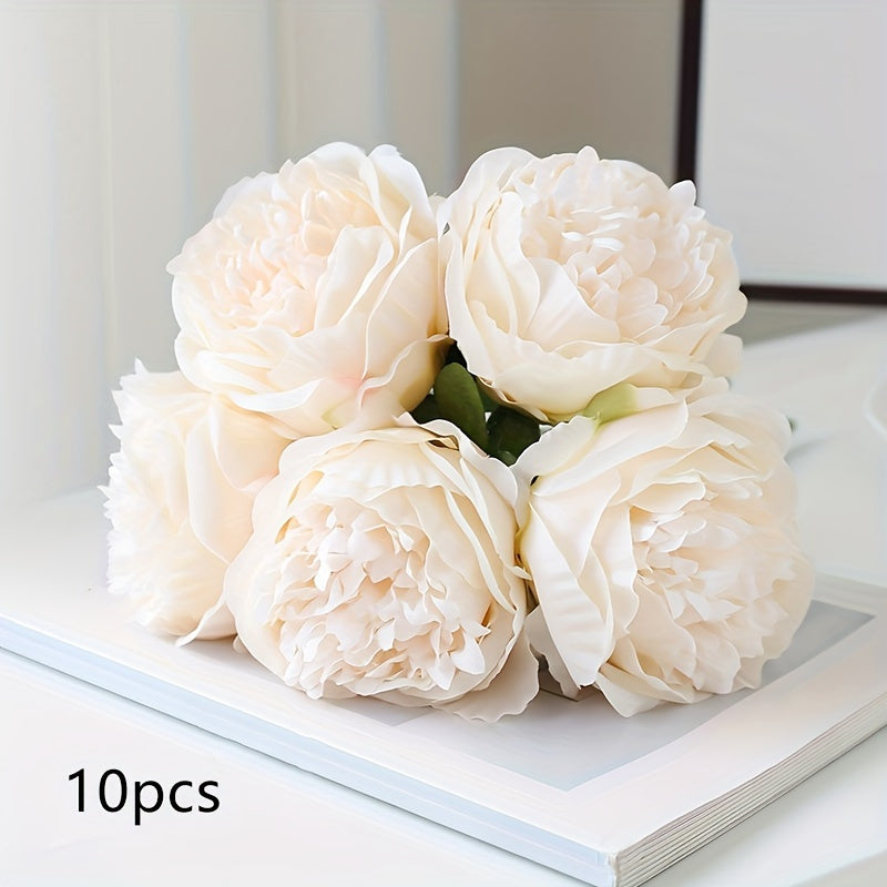 Set of 10 Realistic Large White Peony Artificial Flowers