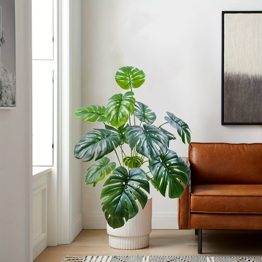 Single Artificial Monstera Deliciosa Plant - (31.5 inches) with Large Green Leaves