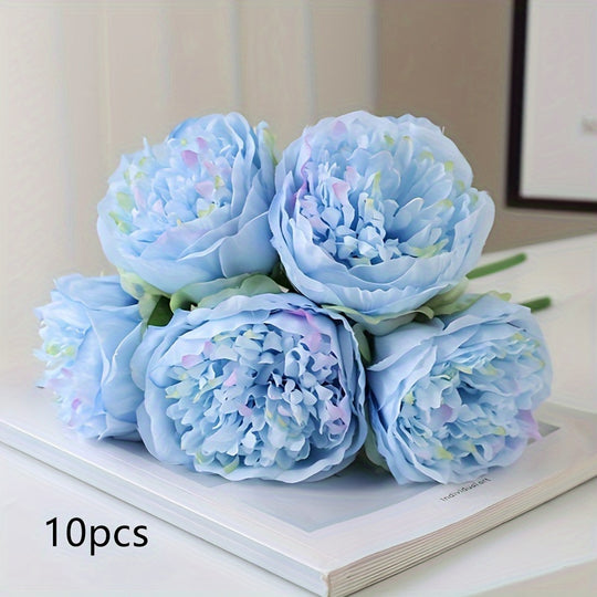 Set of 10 Realistic Large White Peony Artificial Flowers