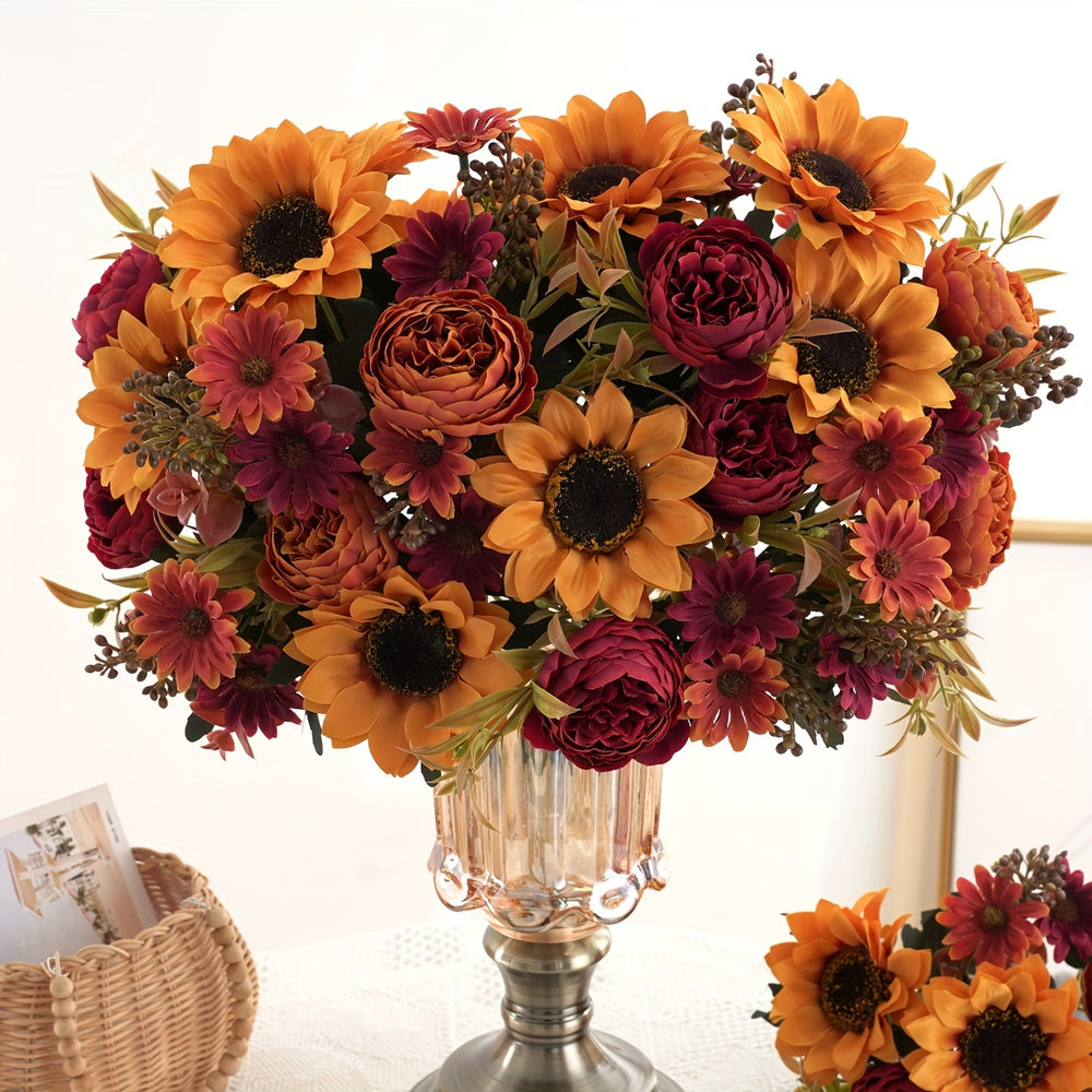 Set of 1/4 Elegant Artificial Peony and Sunflower Bouquets