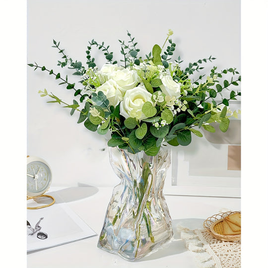 52 Elegant Artificial White Roses with Eucalyptus and Gypsophila