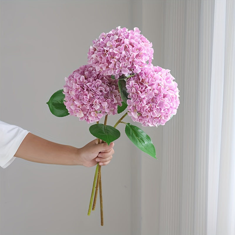 Set of 3 Realistic Pink Artificial Hydrangea Bouquets with Green Stems