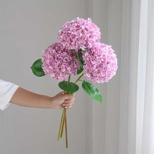 Set of 3 Realistic Pink Artificial Hydrangea Bouquets with Green Stems