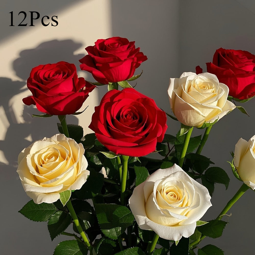 12-Piece Lifelike Artificial Rose Bouquet